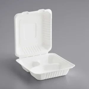 8”/3-Sugar Cane Hinged Take-Out Container - 200/case/SG83
