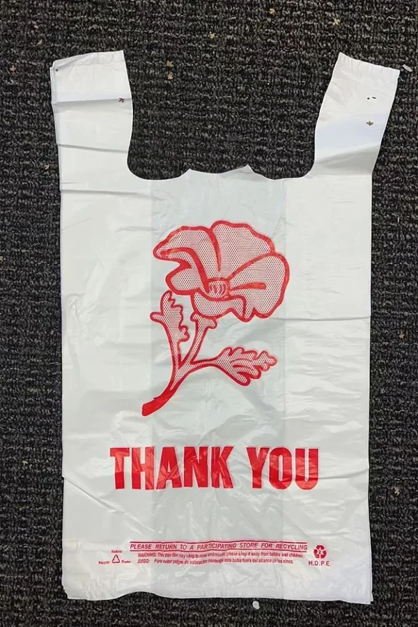 White-Thank you-10.5*6*19- T-Shirt Bag - 1300/Case/TBR02
