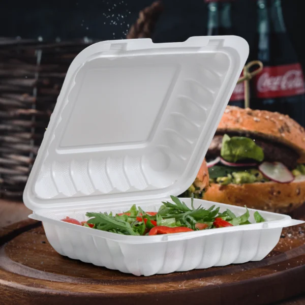 White-8”-Microwaveable Plastic Hinged Take-Out Container - 150/case-801
