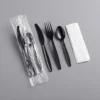 Heavy Weight Black Wrapped Plastic Cutlery Pack with Napkin - 250/Case/FSKN601