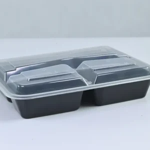 Black-3-Compartment Rectangular Microwavable Container - 150/Case/33oz-6323