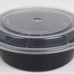 Black - Round Microwavable Container with Lid - 150/Case/16oz-6016