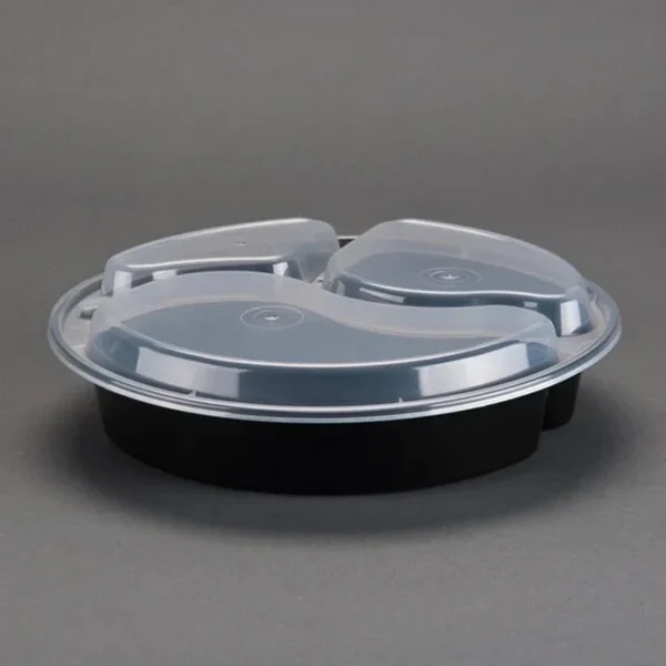 Round Microwavable 3 Compartment Container with Lid - 150/Case/9333