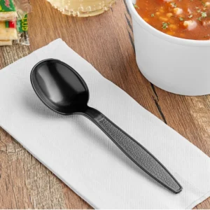 Black Heavy Weight Plastic Soup Spoon 1000/case/HWPSS-5