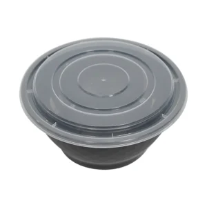 Black - Round Microwavable Container with Lid - 150/Case/48oz-YN48