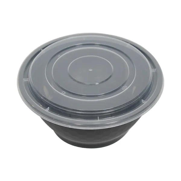 Black - Round Microwavable Container with Lid - 150/Case/48oz-YN48
