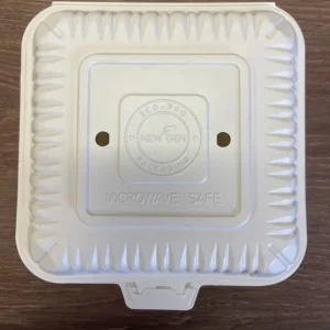 White-8”-Microwaveable Plastic Hinged Take-Out box with Hole- 150/case/NG-081