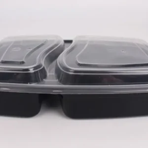Black-2-Compartment Rectangular Microwavable Container 150/Case/32oz-9828